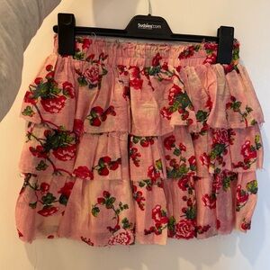 Love Shack Fancy - Floral Pink Ruffle Skirt